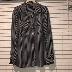 Ann Taylor Black & White Striped Button Up Blouse